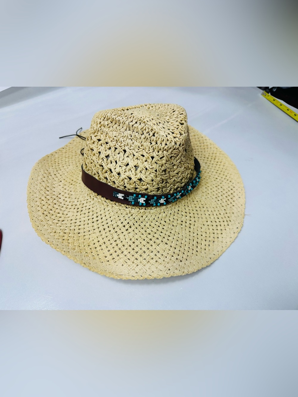 Source Unknown Natural Straw Sun Hat with Blue Floral Band - Picture 3 of 11